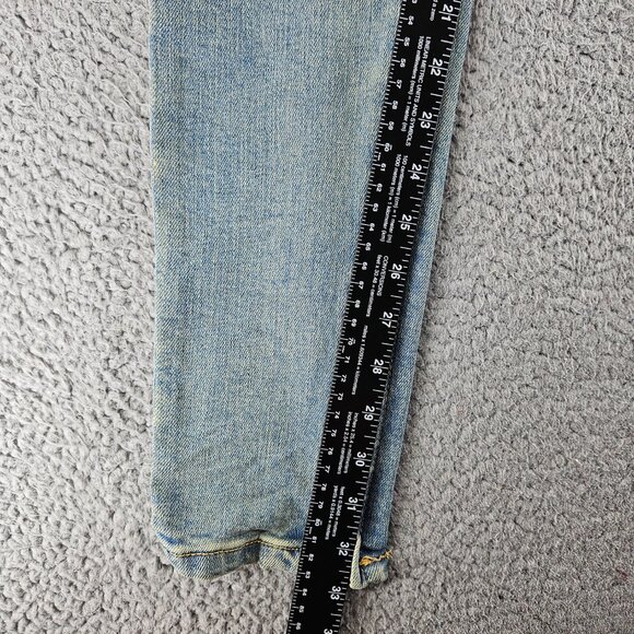 mnml M5 Stretch Denim Jeans Mens 28 Blue Tapered Ankle Zips Button Fly - Picture 12 of 16
